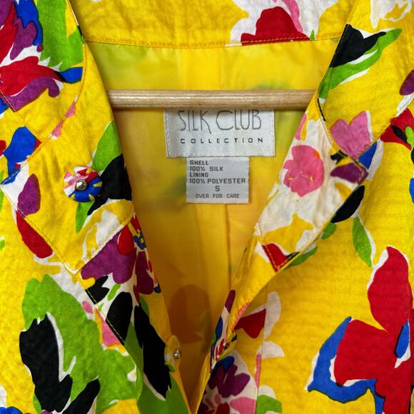 Silk Jacket Womens Yellow Floral Hawaiian Dopamine Core Bright Happy Tropical - Picture 12 of 12